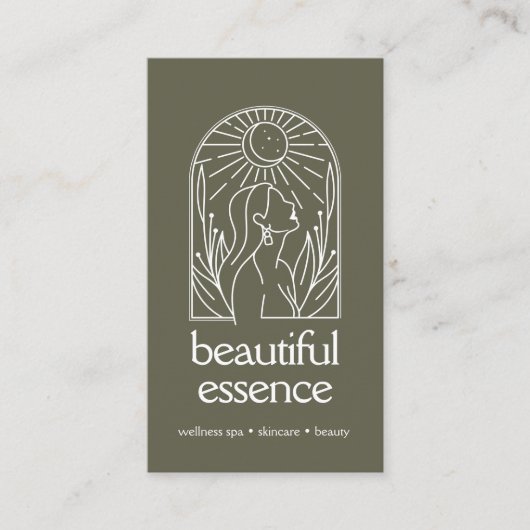 Vrouw verlaat Moon Arch Wellness Day Spa SAGE Visitekaartje (Voorkant)