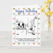 Vrouw vertrekt haar werk vroeg om haar verjaardag  kaart (Gele Bloem)