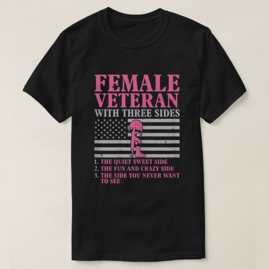 Vrouw veteraan met drie zijdes vrouwen veteranenmo t-shirt (Design voorkant)