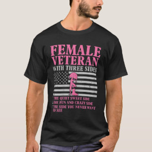 Vrouw veteraan met drie zijdes vrouwen veteranenmo t-shirt