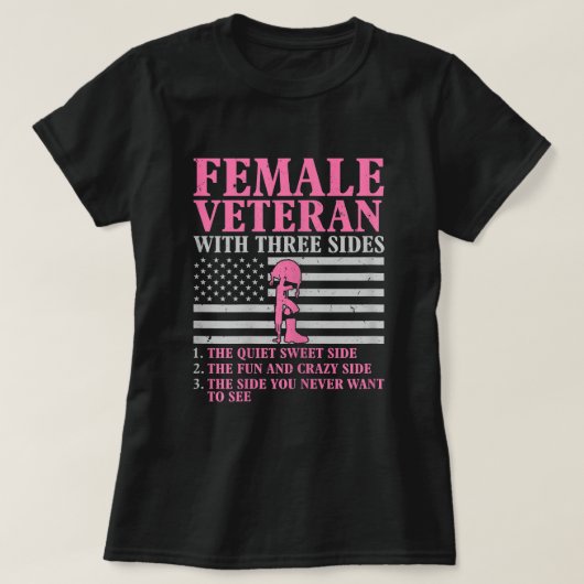 Vrouw veteraan met drie zijdes vrouwen veteranenmo t-shirt (Design voorkant)