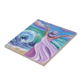 Vrouw vieren op de beach-keramische Tegel Tegeltje (Zijkant)