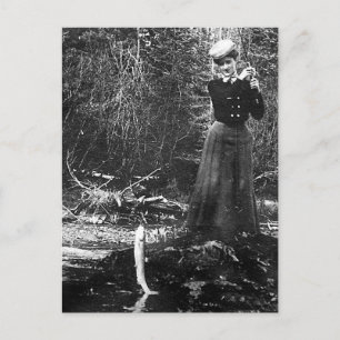 vrouw visserij briefkaart