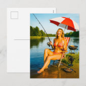 Vrouw Vist onder parasol tijdens het eten van ijs Feestdagenkaart (Voorkant / Achterkant)