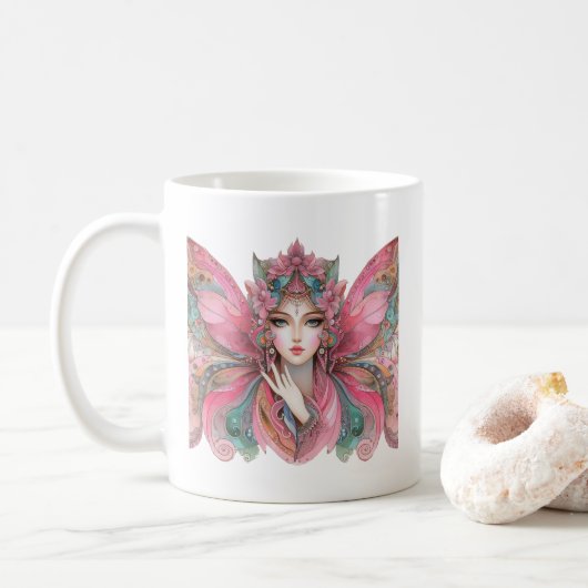 Vrouw Vlinder Koffiemok (Met donut)