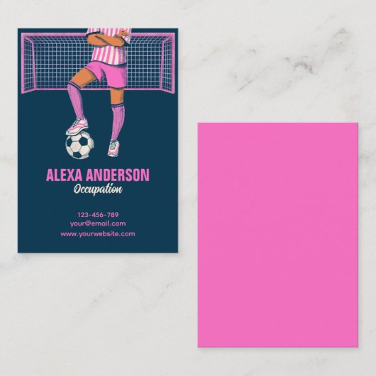 Vrouw voetbal roze visitekaartje (Voorkant / Achterkant)