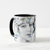  Vrouw Vogels en Berken Kunst Mok (Voorkant links)