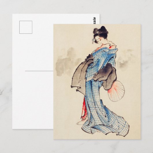 Vrouw volledig Lengte Portret van Katsushika Hokus Briefkaart (Voorkant / Achterkant)