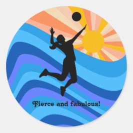 Vrouw Volleybal Speler Beachvolleybal Ronde Sticker