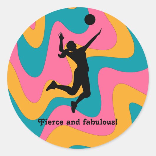 Vrouw Volleybal Speler Beachvolleybal Ronde Sticker (Voorkant)