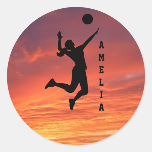 Vrouw Volleybal Speler Beachvolleybal Ronde Sticker (Voorkant)