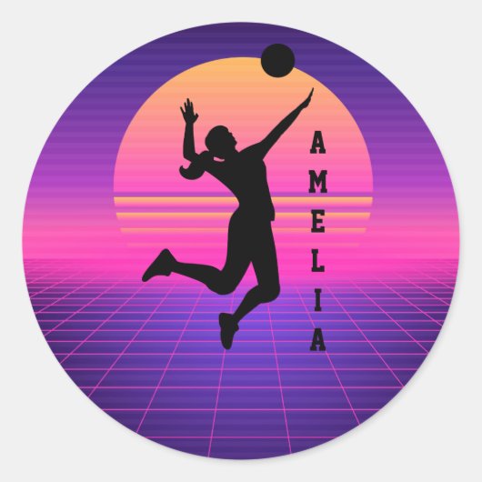 Vrouw Volleybal Speler Beachvolleybal Ronde Sticker (Voorkant)