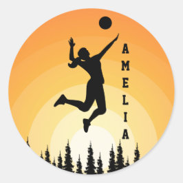 Vrouw Volleybal Speler Beachvolleybal Ronde Sticker