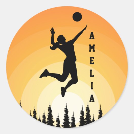 Vrouw Volleybal Speler Beachvolleybal Ronde Sticker (Voorkant)