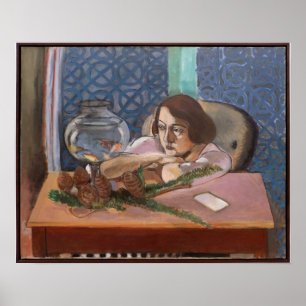Vrouw voor een aquarium Matisse Poster