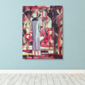 Vrouw voor een groot verlicht raam canvas afdruk (Insitu (Houten vloer))