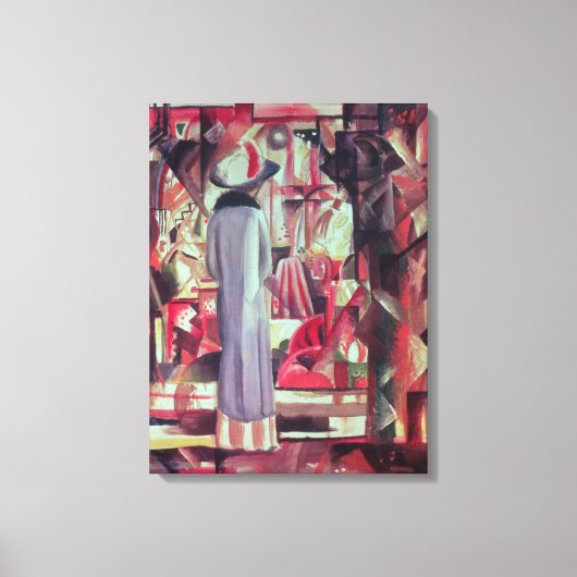 Vrouw voor een groot verlicht raam canvas afdruk (Voorkant)