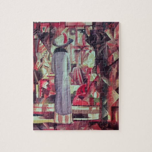 Vrouw voor een groot verlicht raam legpuzzel (Verticaal)