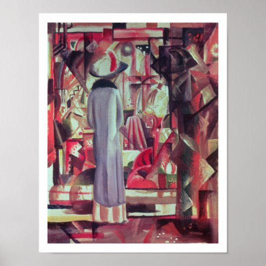 Vrouw voor een groot verlicht raam poster (Voorkant)