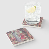 Vrouw voor een groot verlicht raam stenen onderzetter (Zijkant)