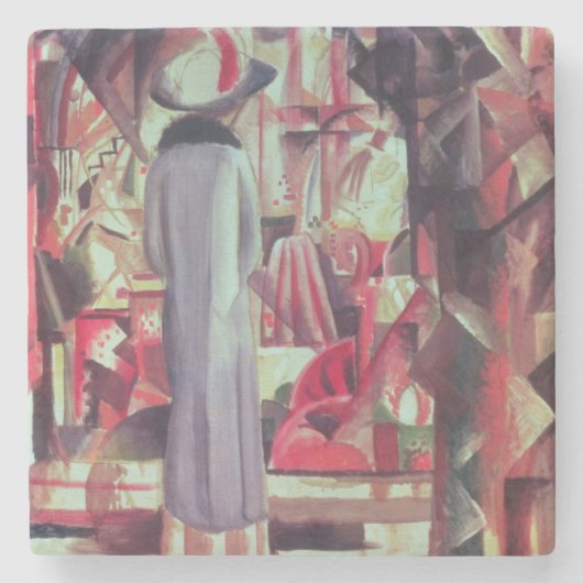 Vrouw voor een groot verlicht raam stenen onderzetter (Voorkant)