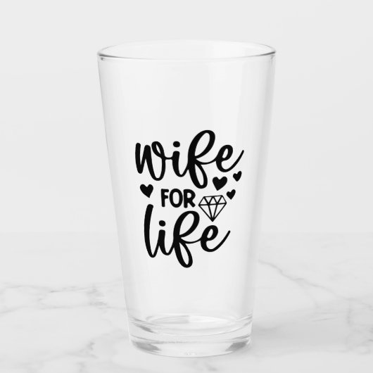 Vrouw voor het leven typografie bruiloft glas (Voorkant)