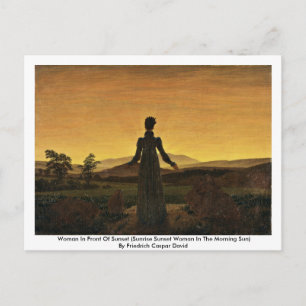 Vrouw voor zonsondergang briefkaart