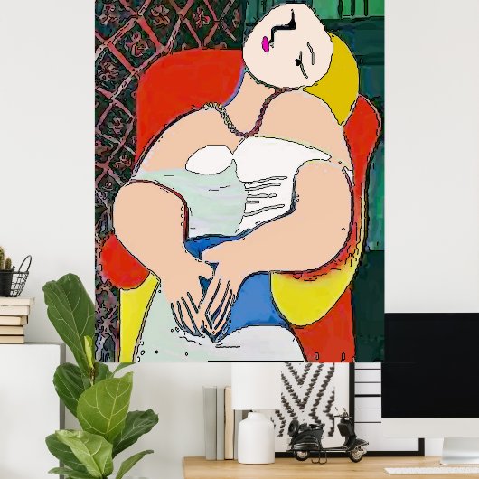 Vrouw voorzit, voeg tekst toe poster (Thuiskantoor)