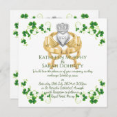 Vrouw Vrouw Claddagh Ring & Shamrocks Uitnodiging (Voorkant / Achterkant)