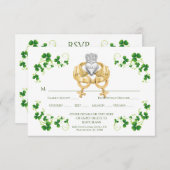 Vrouw Vrouw Irish Claddagh Ring and Shamrocks RSVP Kaartje (Voorkant / Achterkant)