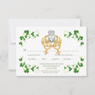 Vrouw Vrouw Irish Claddagh Ring and Shamrocks RSVP Kaartje