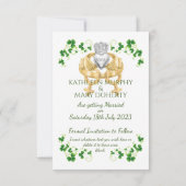 Vrouw Vrouw Irish Claddagh Ring and Shamrocks Save The Date (Achterkant)