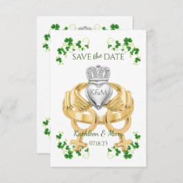 Vrouw Vrouw Irish Claddagh Ring and Shamrocks Save The Date