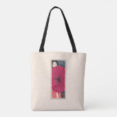 Vrouw w/Parasol Stevig Geborsteld Polyester Schoud Tote Bag (Achterkant)