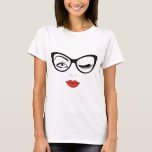 Vrouw Wace Winking Girl in glazen Eyelash T-shirt