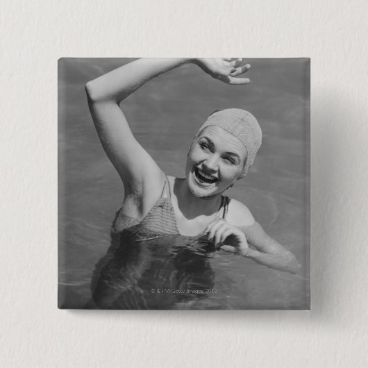 Vrouw Wachten Vierkante Button 5,1 Cm (Voorkant)