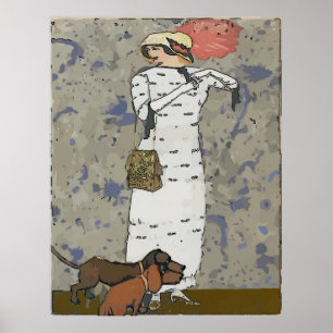 vrouw Walking Dachshunds Poster