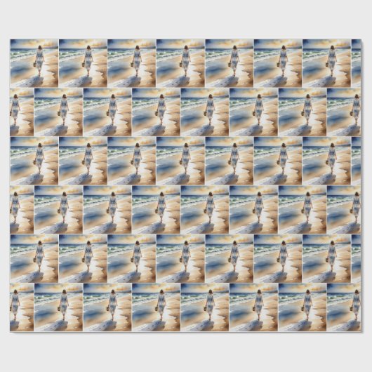 Vrouw Wandelen Het Strand Waterverf Cadeaupapier (Vlak)