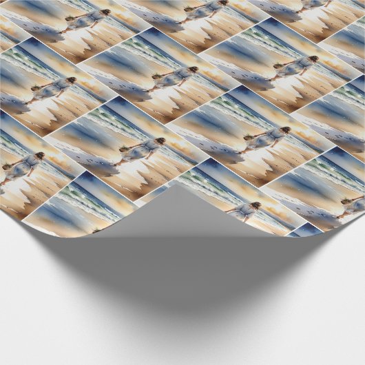 Vrouw Wandelen Het Strand Waterverf Cadeaupapier (Hoek)