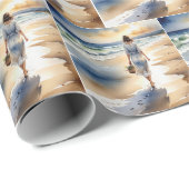Vrouw Wandelen Het Strand Waterverf Cadeaupapier (Rol Hoek)