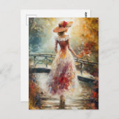 Vrouw wandelt in het Park AI Fine Art Briefkaart (Voorkant / Achterkant)