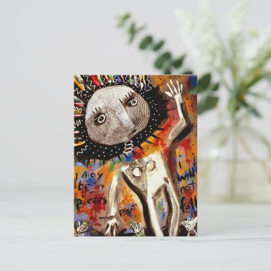 Vrouw wankelt op de rand van de afgrond briefkaart (Staand voorkant)