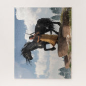 Vrouw Warrior en oorlogspaard Legpuzzel (Verticaal)