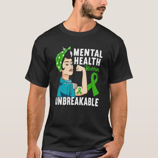 Vrouw Warrior Green Ribbon Mental Health Awareness T-shirt (Voorkant)