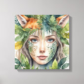 Vrouw Waterverf Gezicht Schilderen Canvas Afdruk (Voorkant)