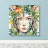 Vrouw Waterverf Gezicht Schilderen Canvas Afdruk (Insitu (Houten vloer))