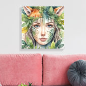 Vrouw Waterverf Gezicht Schilderen Canvas Afdruk (Insitu (Woonkamer))