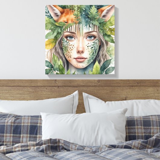 Vrouw Waterverf Gezicht Schilderen Canvas Afdruk (Insitu (Slaapkamer))