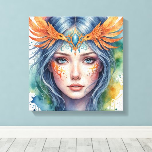 Vrouw Waterverf Gezicht Schilderen Canvas Afdruk (Insitu (Houten vloer))