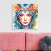 Vrouw Waterverf Gezicht Schilderen Canvas Afdruk (Insitu (Woonkamer))